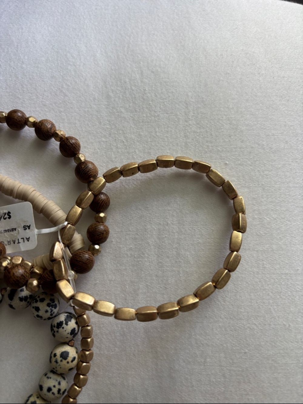 Altar'd State Neutral Taupe and Speckled Bead Bracelet Stack with Tassel - Picture 4 of 6